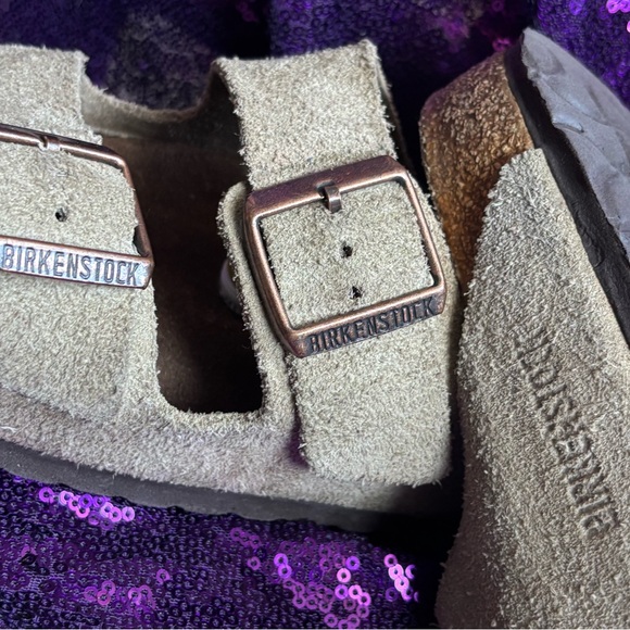 Birkenstock Taupe Suede Buckle Sandals, Size 38 - Picture 2 of 6